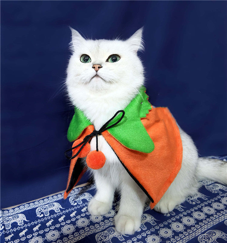 KFX-1641021 Halloween Pumpkin Double-Sided Cape & Hat Set for Dogs and Cats, Orange-Black Cloak, One Size Suitable for Small Pets