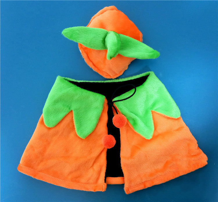 KFX-1641021 Halloween Pumpkin Double-Sided Cape & Hat Set for Dogs and Cats, Orange-Black Cloak, One Size Suitable for Small Pets