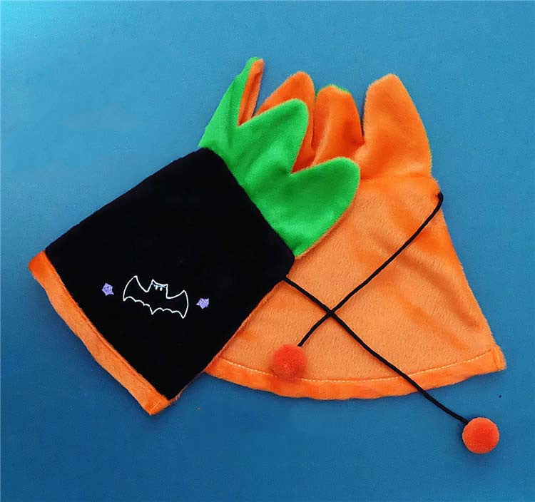 KFX-1641021 Halloween Pumpkin Double-Sided Cape & Hat Set for Dogs and Cats, Orange-Black Cloak, One Size Suitable for Small Pets