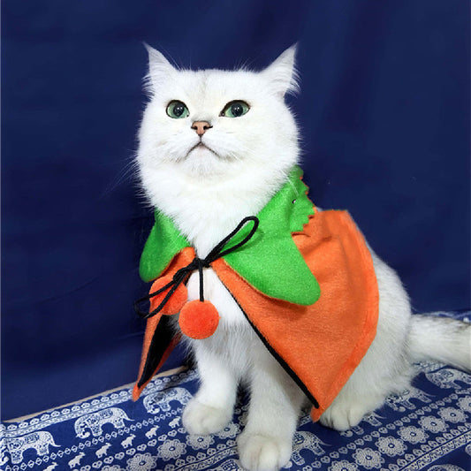 KFX-1641021 Halloween Pumpkin Double-Sided Cape & Hat Set for Dogs and Cats, Orange-Black Cloak, One Size Suitable for Small Pets
