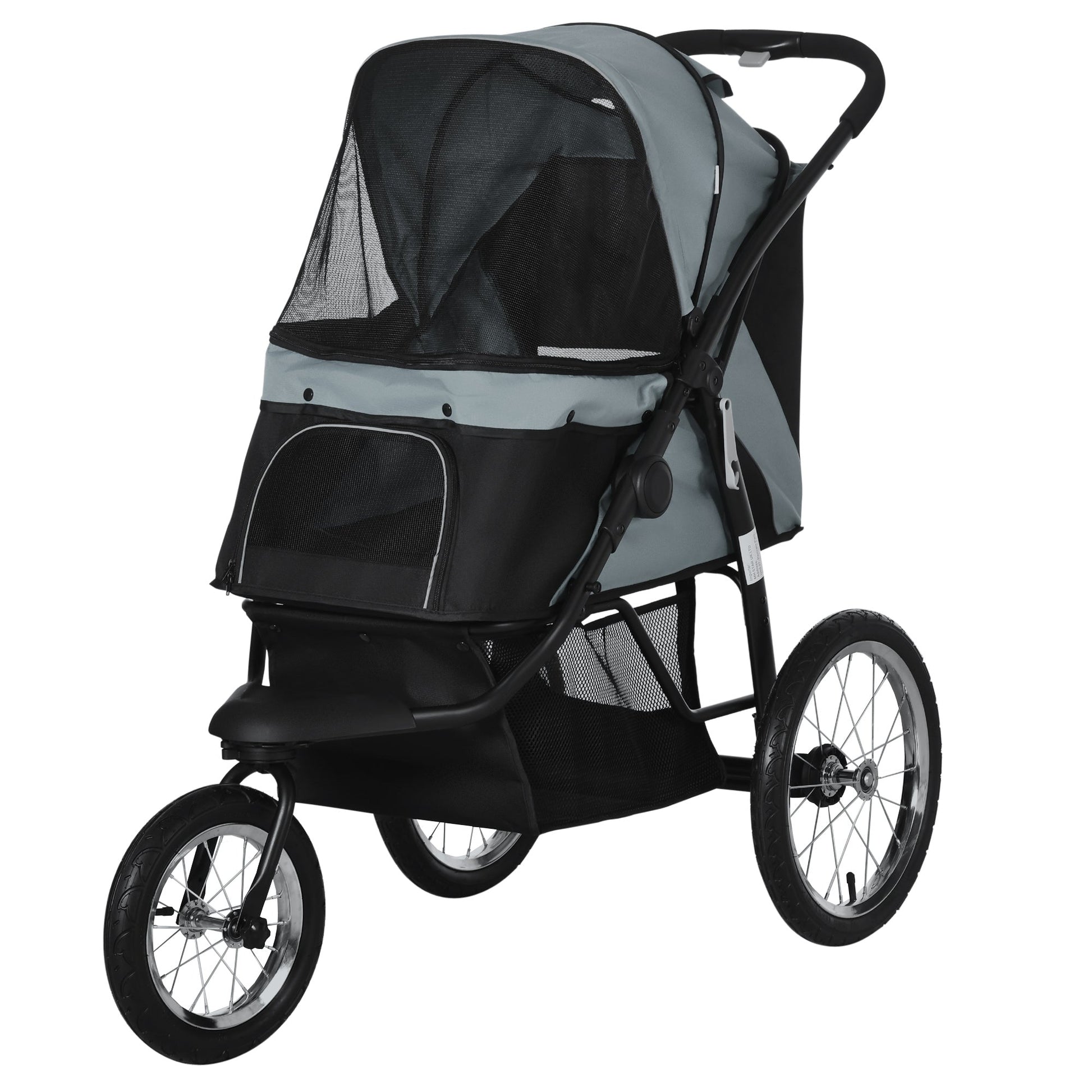 KFX-1644861 Gray 3-Wheel Pet Stroller for Small to Medium Dogs with Adjustable Canopy and Storage Basket