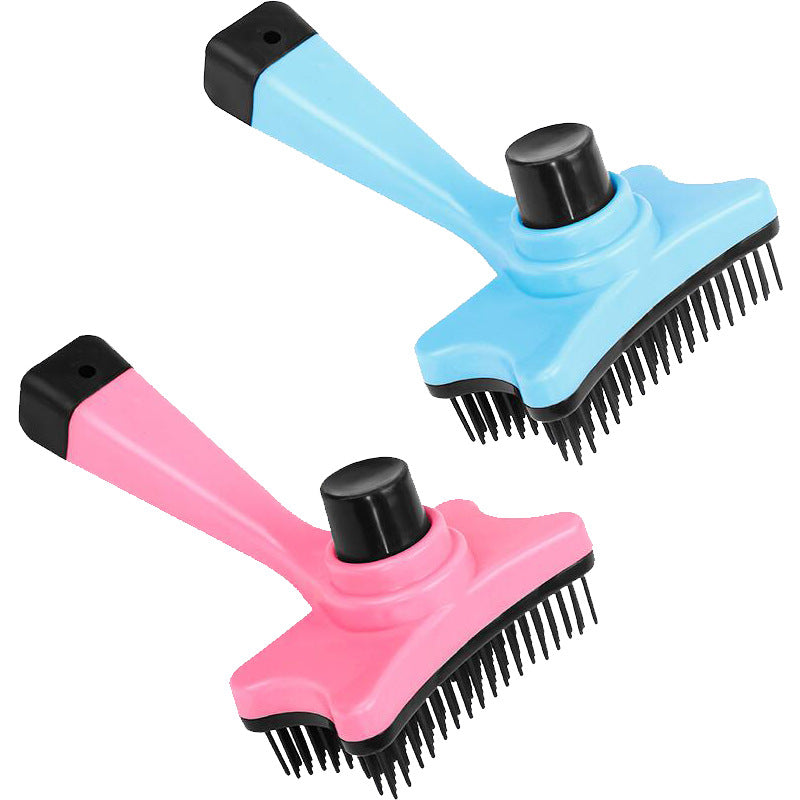 KFX-1644989 Automatic Pet Hair Removal Comb - Plastic Tool for Efficient Grooming and De-Shedding, 12.5 cm Height, 8 cm Width, 2 cm Needle Length, 9 cm Handle Length