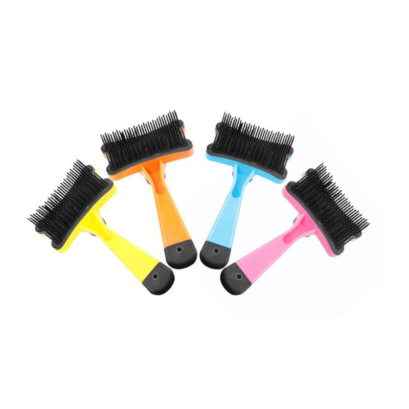 KFX-1644989 Automatic Pet Hair Removal Comb - Plastic Tool for Efficient Grooming and De-Shedding, 12.5 cm Height, 8 cm Width, 2 cm Needle Length, 9 cm Handle Length