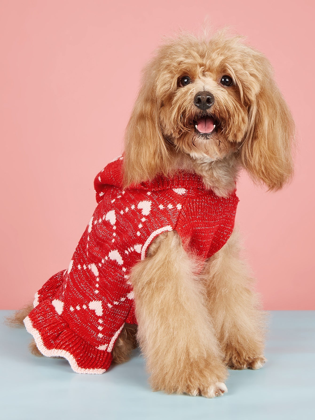 KFX-1647165 Cute Winter Knit Small Dog Sweater Hoodie with Heart Design