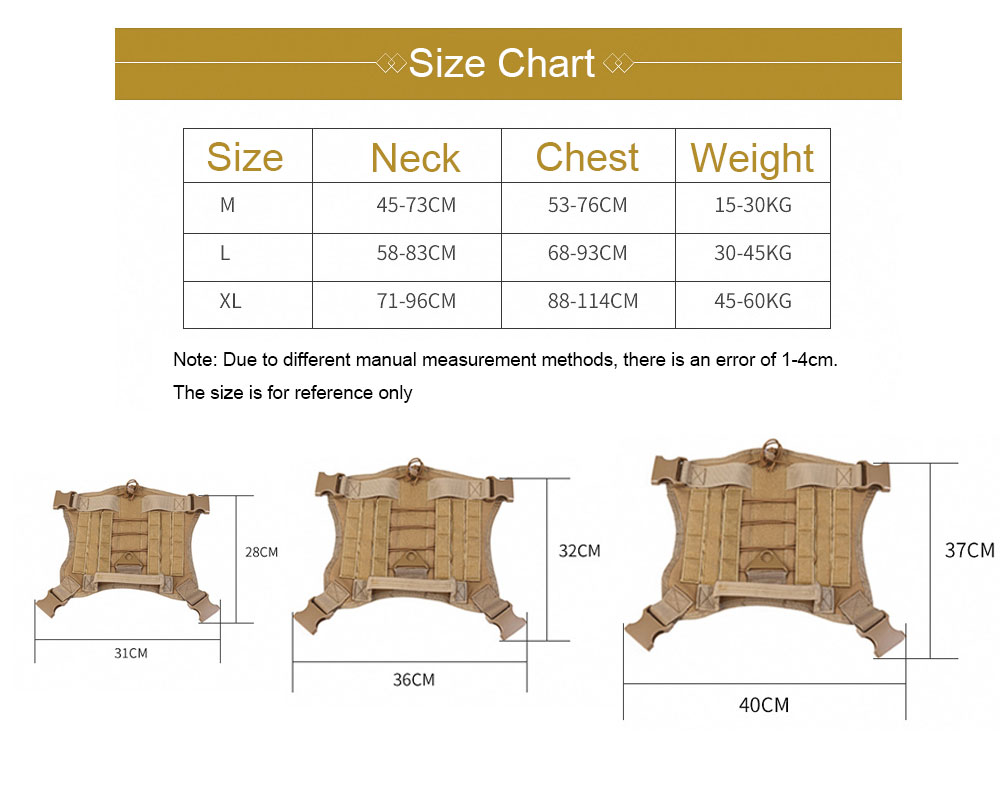 KFX-1648445 Tactical Dog Vest for Large Breeds, Waterproof K9 Chest Strap in Black and Military Colors