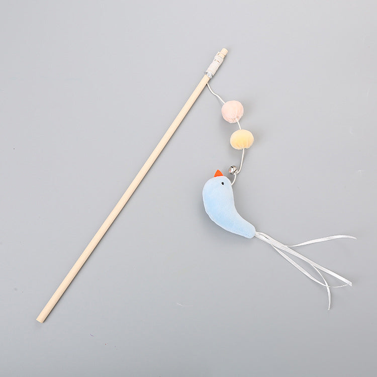 KFX-1652413 Funny Cat Stick with Flexible Elastic Rope and Bird Bell - Lightweight Wooden Toy for Playtime Fun