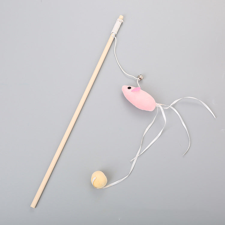 KFX-1652413 Funny Cat Stick with Flexible Elastic Rope and Bird Bell - Lightweight Wooden Toy for Playtime Fun