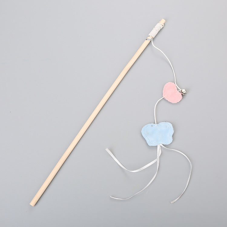 KFX-1652413 Funny Cat Stick with Flexible Elastic Rope and Bird Bell - Lightweight Wooden Toy for Playtime Fun