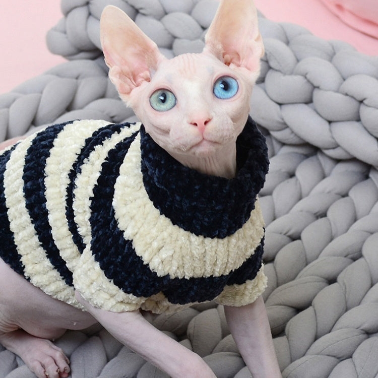 KFX-1652925 Warm Cotton Sweater for Hairless Cats in Navy, Pink, and Blue Stripes