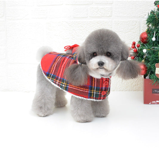 KFX-1653309 Cozy Christmas Red Knitted Turtleneck Dog Sweater with Cape and Hat