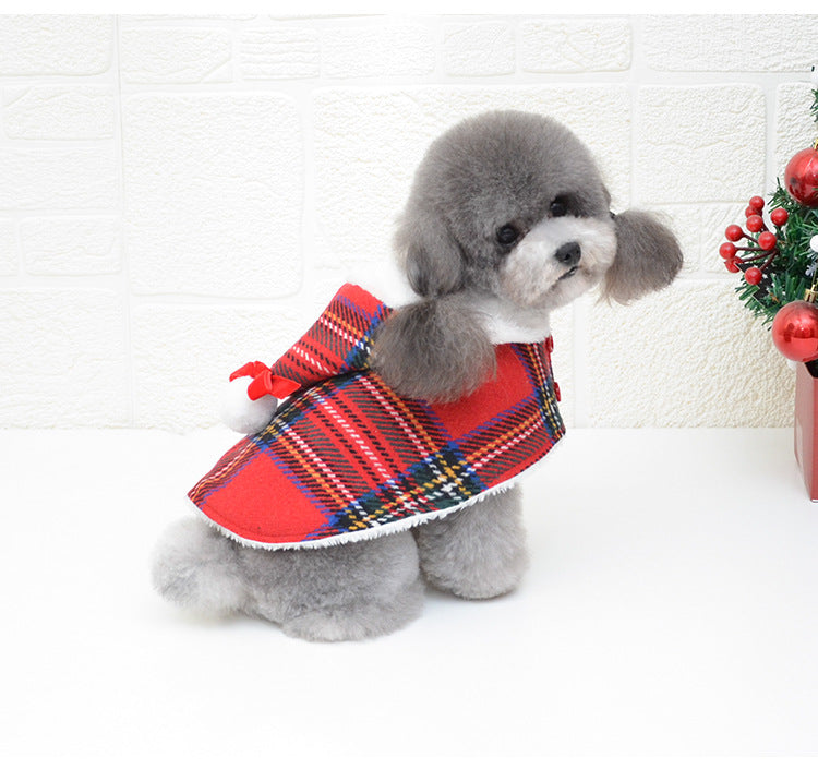 KFX-1653309 Cozy Christmas Red Knitted Turtleneck Dog Sweater with Cape and Hat