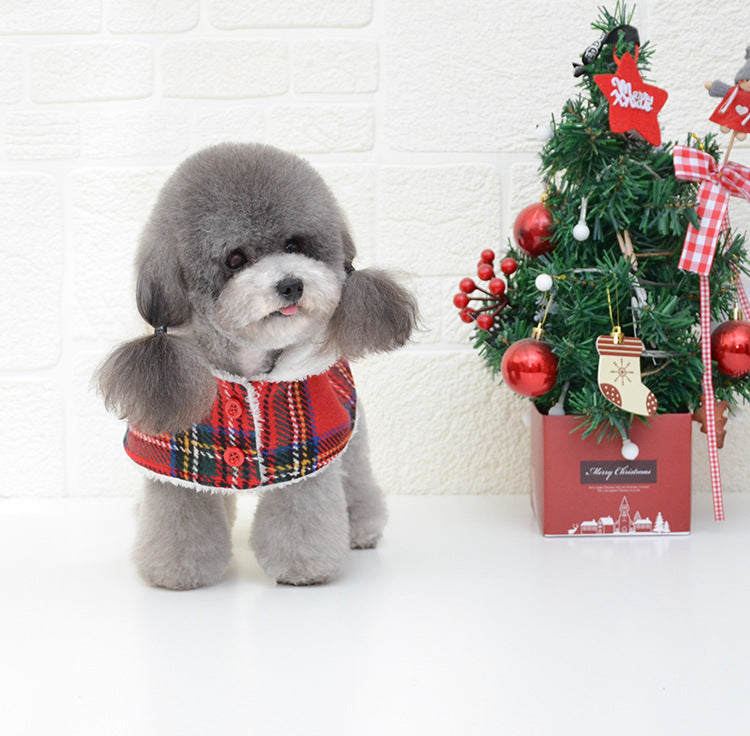 KFX-1653309 Cozy Christmas Red Knitted Turtleneck Dog Sweater with Cape and Hat