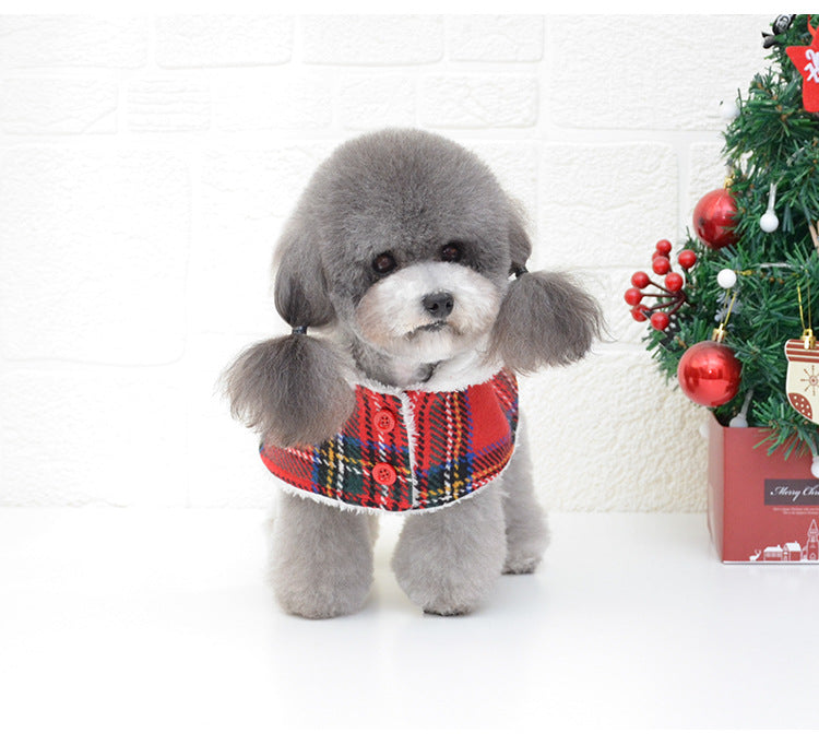 KFX-1653309 Cozy Christmas Red Knitted Turtleneck Dog Sweater with Cape and Hat