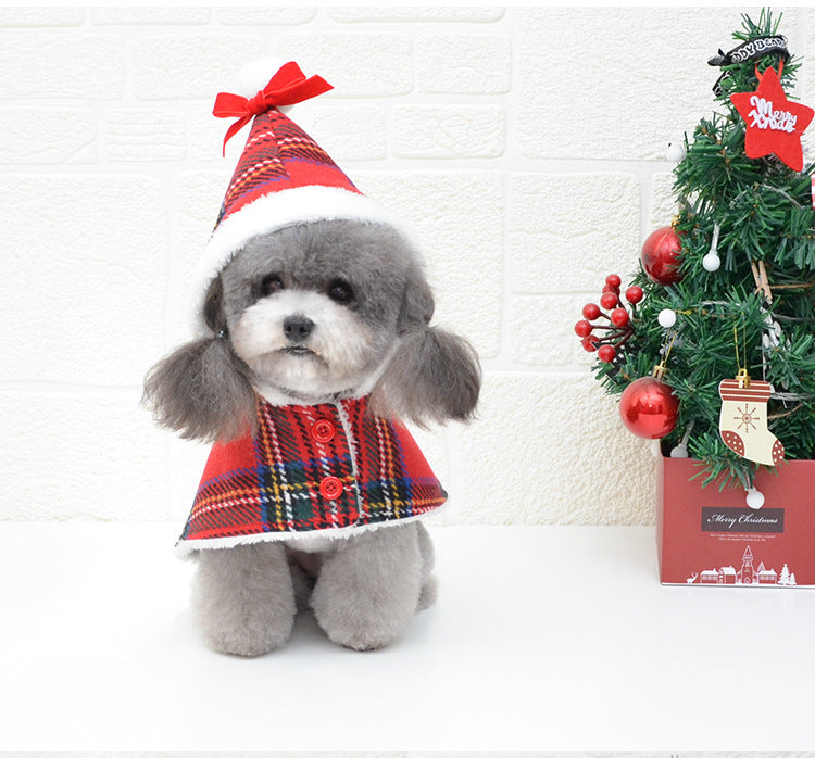 KFX-1653309 Cozy Christmas Red Knitted Turtleneck Dog Sweater with Cape and Hat