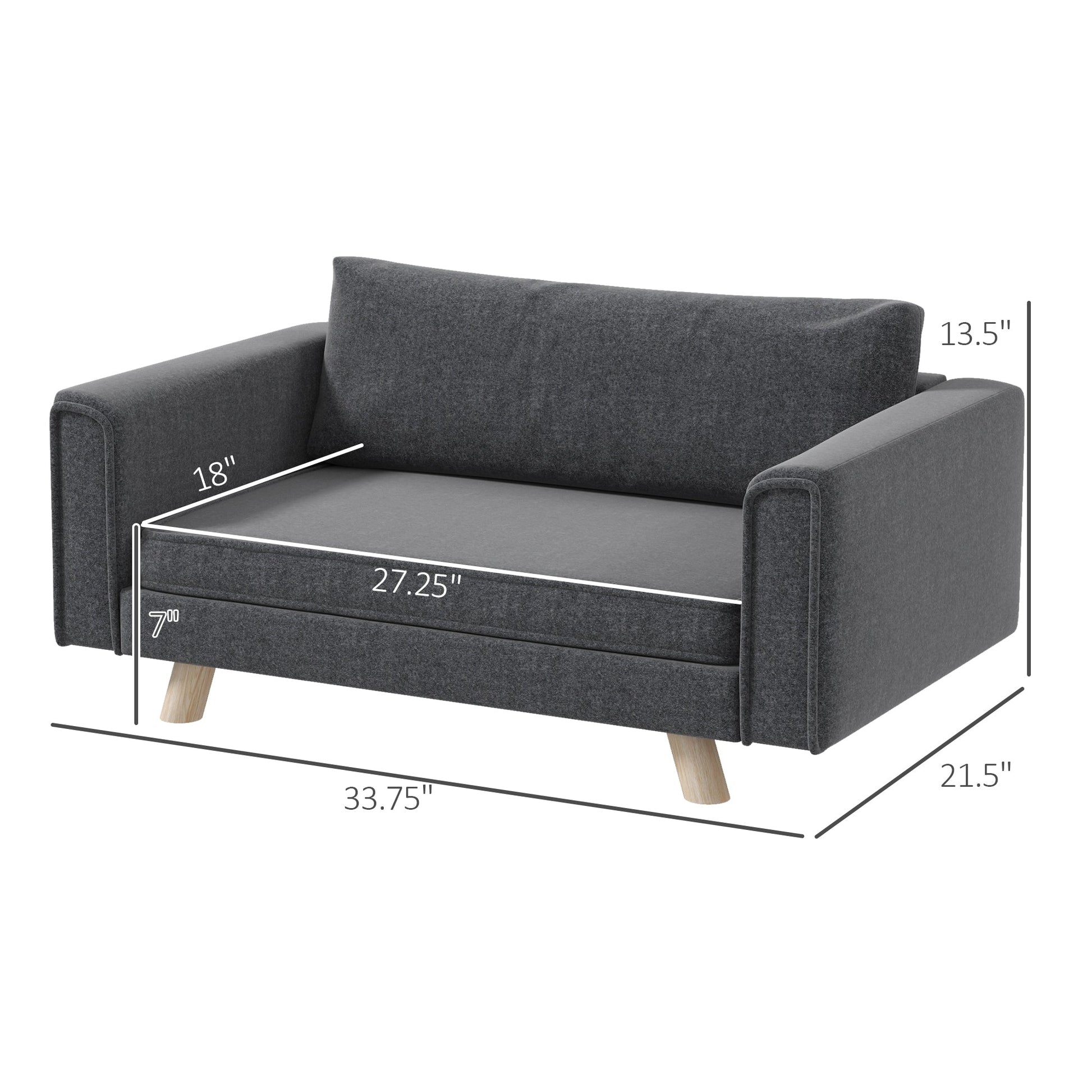KFX-1653565 Cozy Raised Dog Sofa with Removable Cushion and Stable Wood Legs