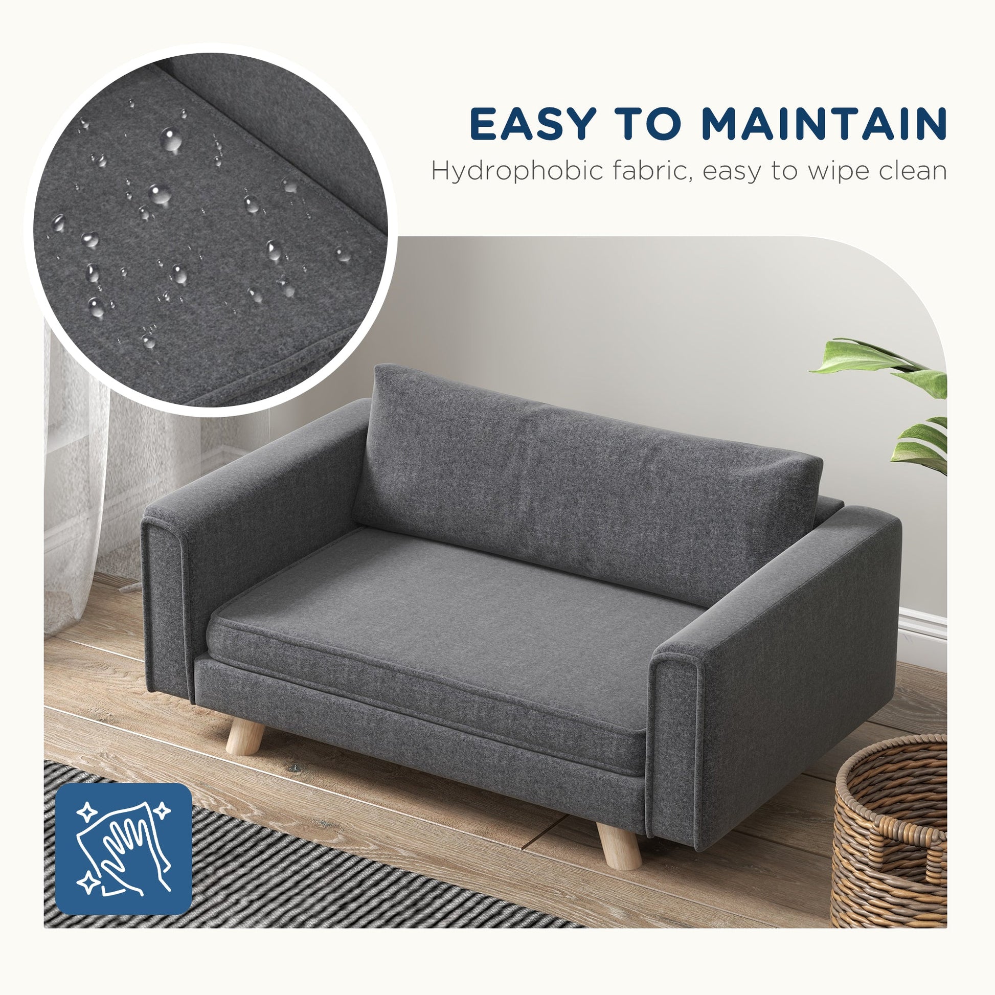 KFX-1653565 Cozy Raised Dog Sofa with Removable Cushion and Stable Wood Legs