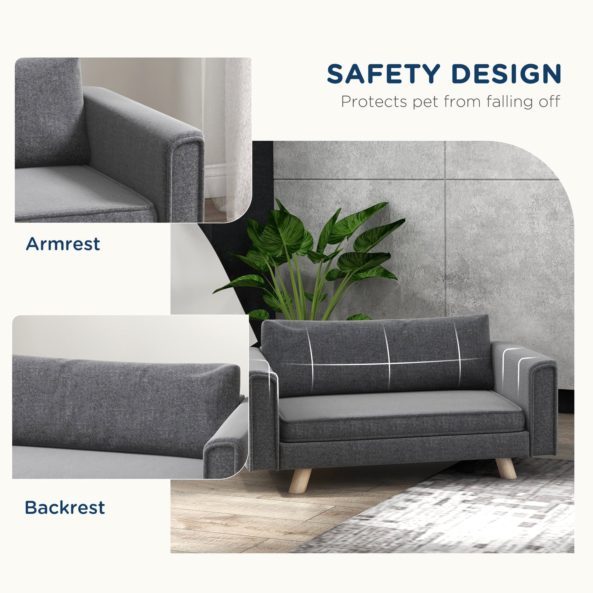 KFX-1653565 Cozy Raised Dog Sofa with Removable Cushion and Stable Wood Legs