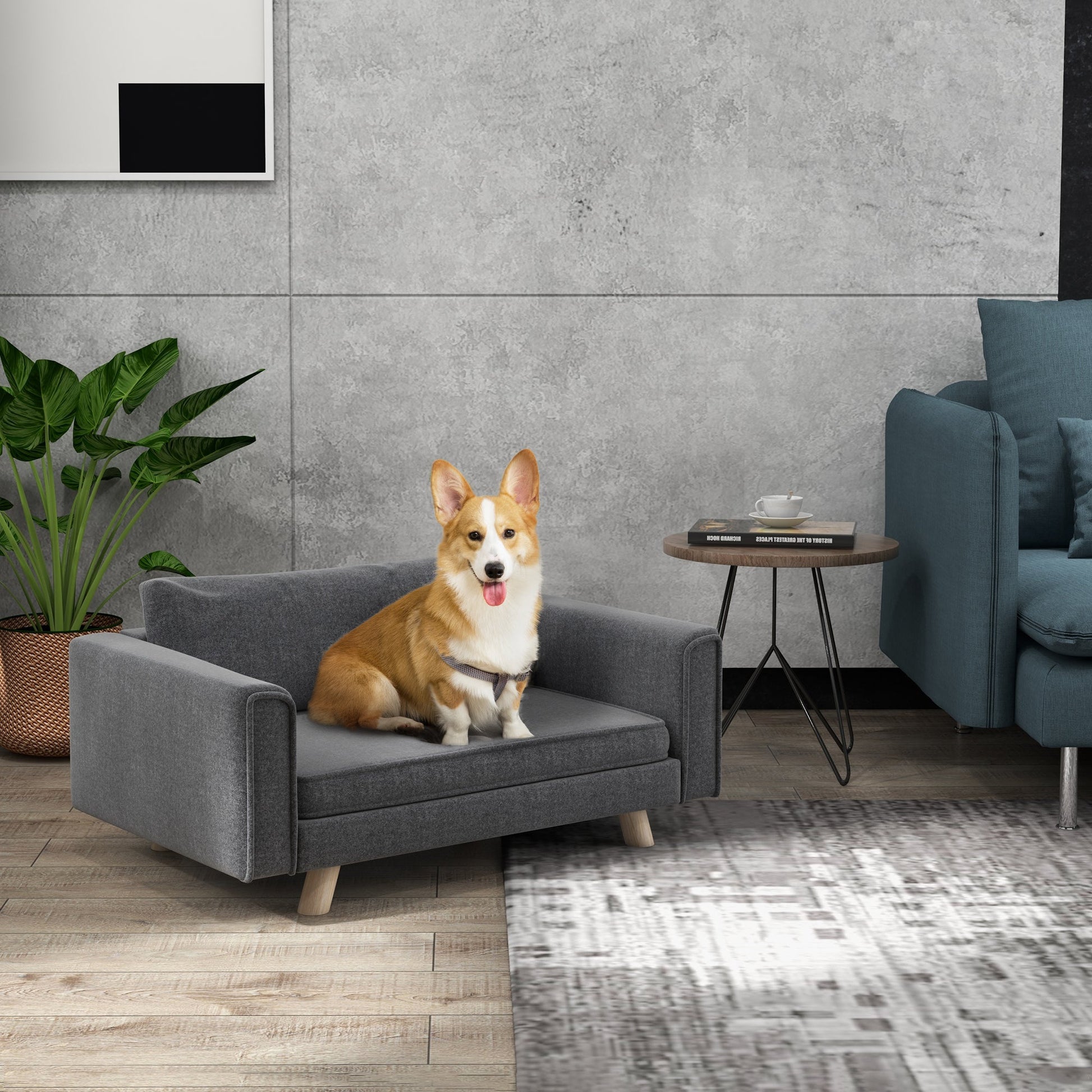 KFX-1653565 Cozy Raised Dog Sofa with Removable Cushion and Stable Wood Legs
