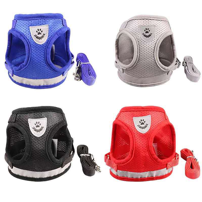 KFX-1654205 Reflective Lightweight Mesh Dog Harness with Adjustable Velcro and Traction Belt