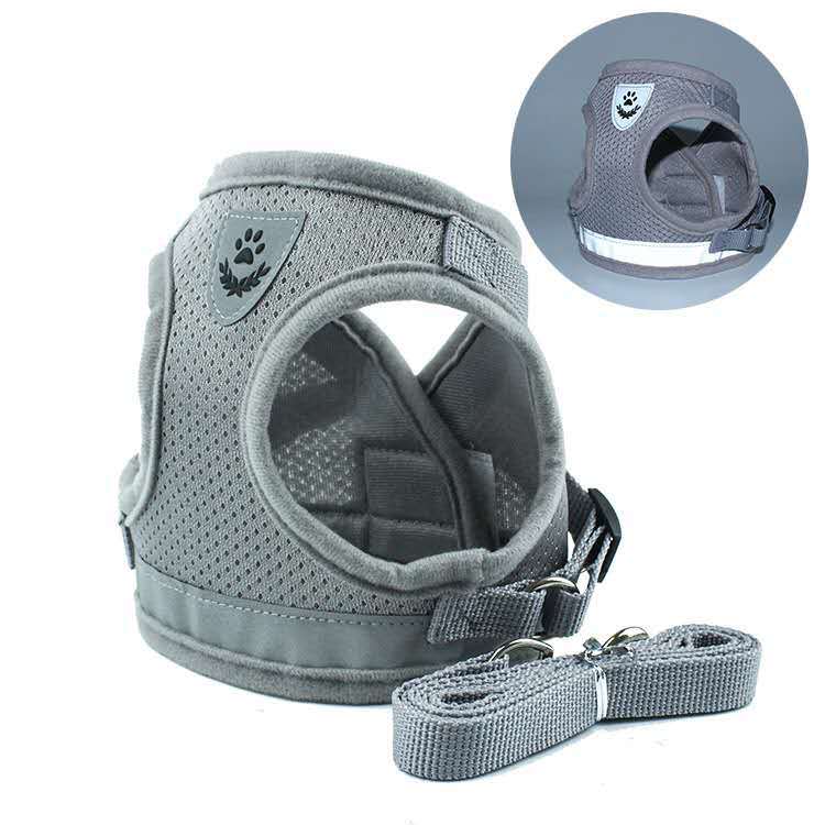 KFX-1654205 Reflective Lightweight Mesh Dog Harness with Adjustable Velcro and Traction Belt
