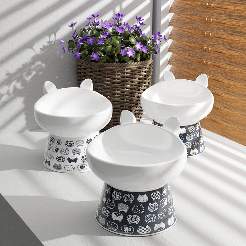 KFX-1655101 Ceramic Anti-Overturning Double Bowl for Pets, 300ml Capacity, Easy to Clean