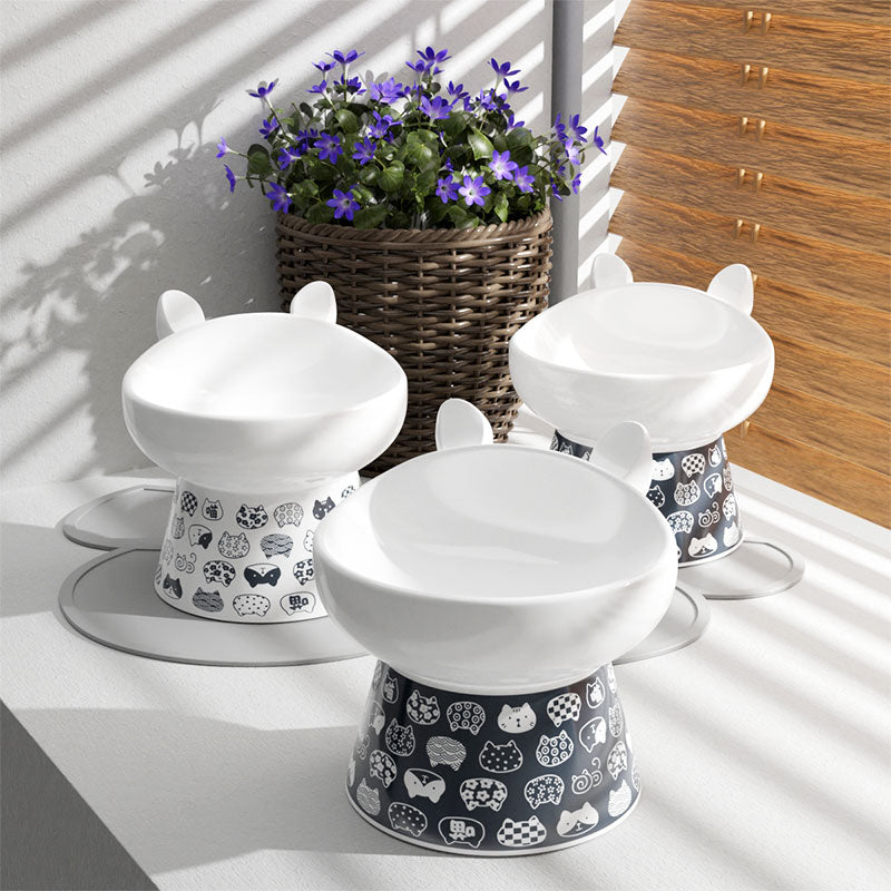 KFX-1655101 Ceramic Anti-Overturning Double Bowl for Pets, 300ml Capacity, Easy to Clean