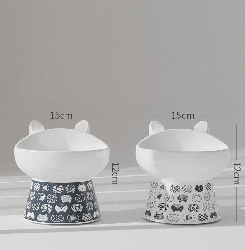 KFX-1655101 Ceramic Anti-Overturning Double Bowl for Pets, 300ml Capacity, Easy to Clean