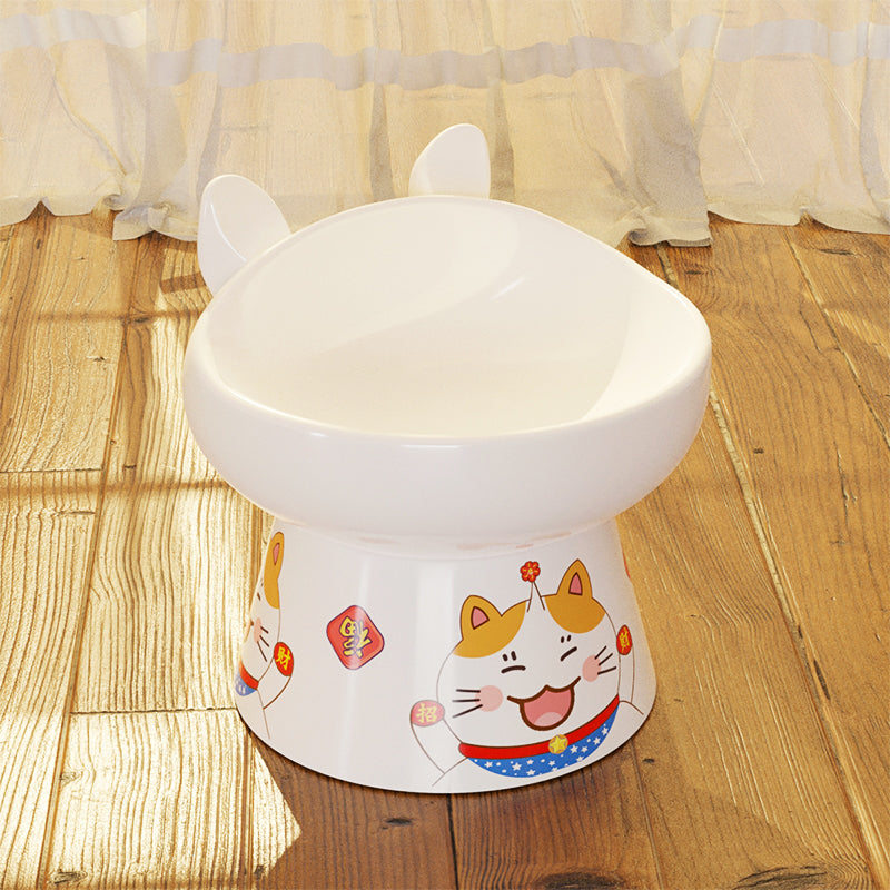 KFX-1655101 Ceramic Anti-Overturning Double Bowl for Pets, 300ml Capacity, Easy to Clean