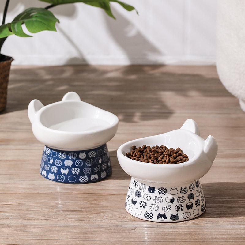 KFX-1655101 Ceramic Anti-Overturning Double Bowl for Pets, 300ml Capacity, Easy to Clean