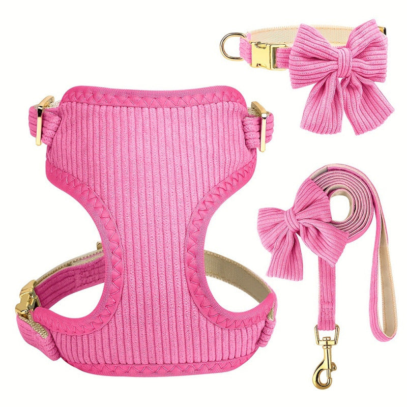 KFX-1656381 Creative Solid Color Harness Bow Pet Vest for Dogs - Available in Pink, Blue, Light Purple, Red, and Rose Red