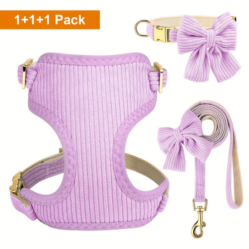 KFX-1656381 Creative Solid Color Harness Bow Pet Vest for Dogs - Available in Pink, Blue, Light Purple, Red, and Rose Red