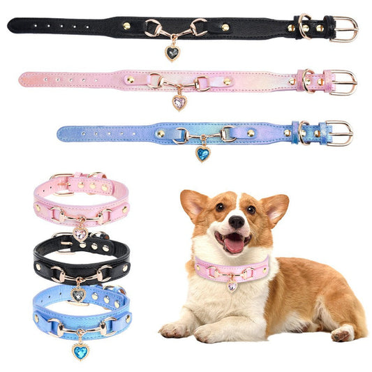 KFX-1656893 Rhinestone PU Leather Dog Collar for Small Breeds in Pink, Black, and Blue
