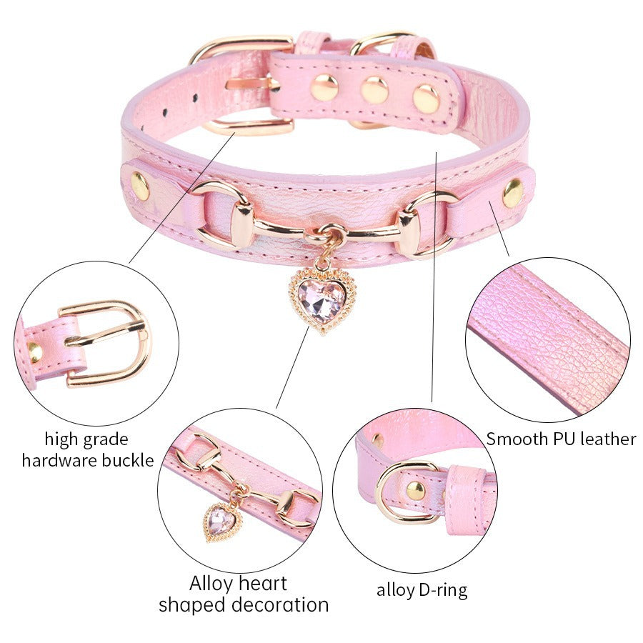 KFX-1656893 Rhinestone PU Leather Dog Collar for Small Breeds in Pink, Black, and Blue