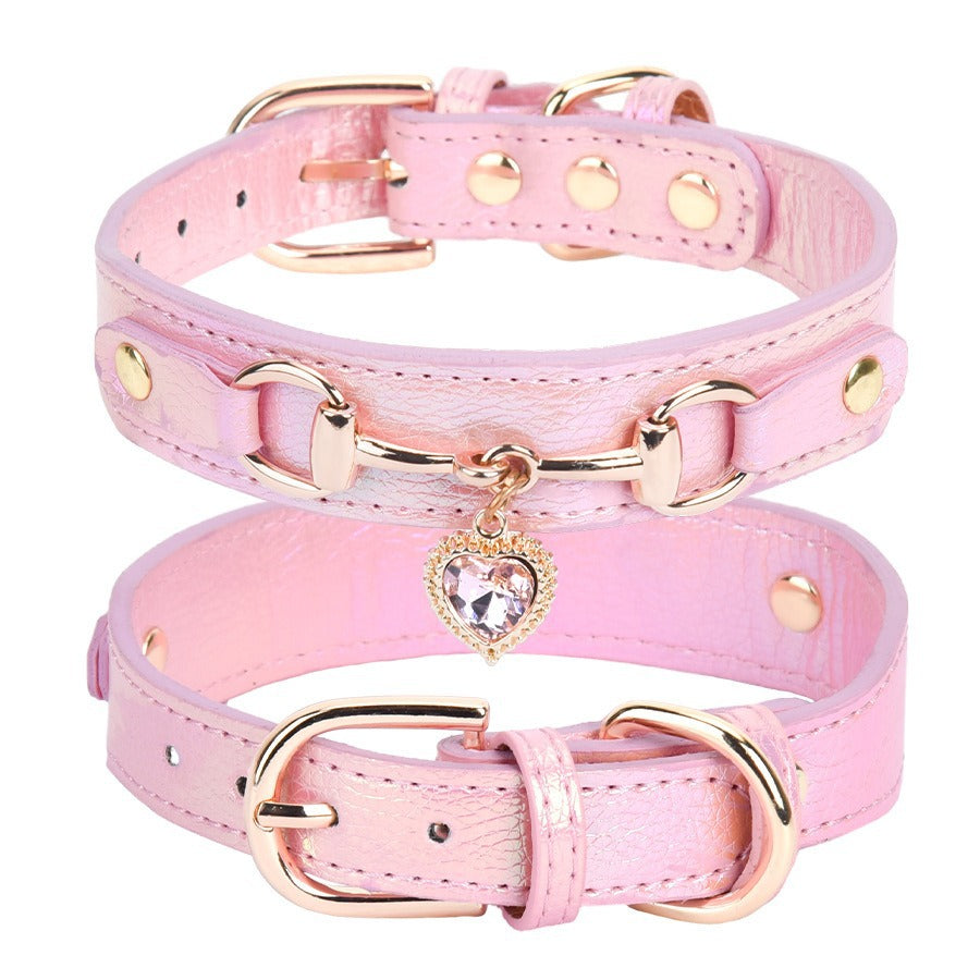KFX-1656893 Rhinestone PU Leather Dog Collar for Small Breeds in Pink, Black, and Blue