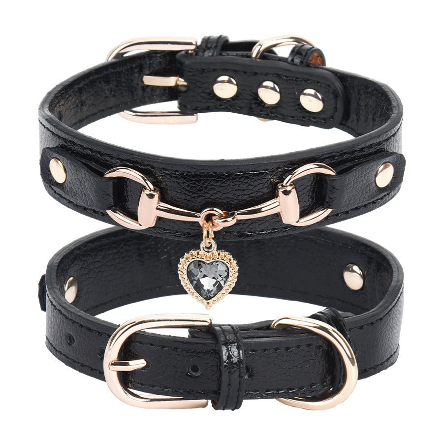 KFX-1656893 Rhinestone PU Leather Dog Collar for Small Breeds in Pink, Black, and Blue