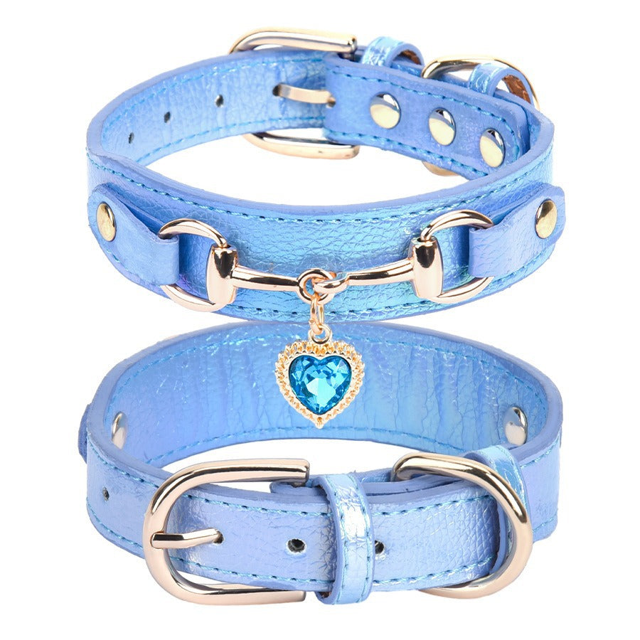KFX-1656893 Rhinestone PU Leather Dog Collar for Small Breeds in Pink, Black, and Blue