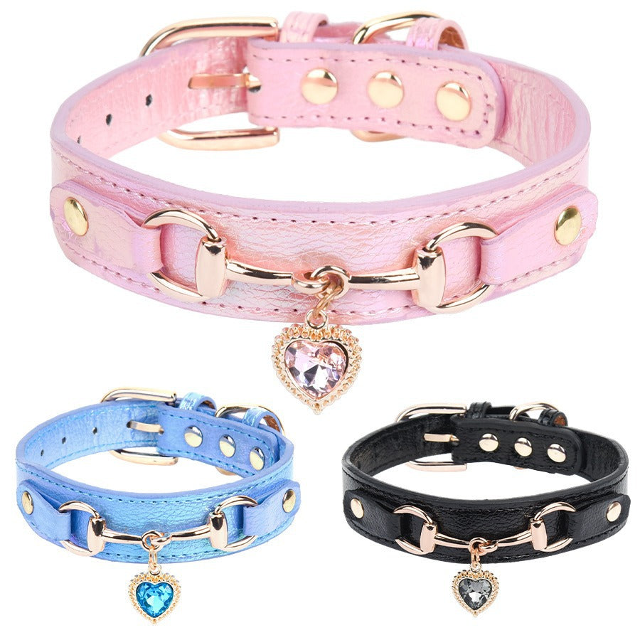 KFX-1656893 Rhinestone PU Leather Dog Collar for Small Breeds in Pink, Black, and Blue