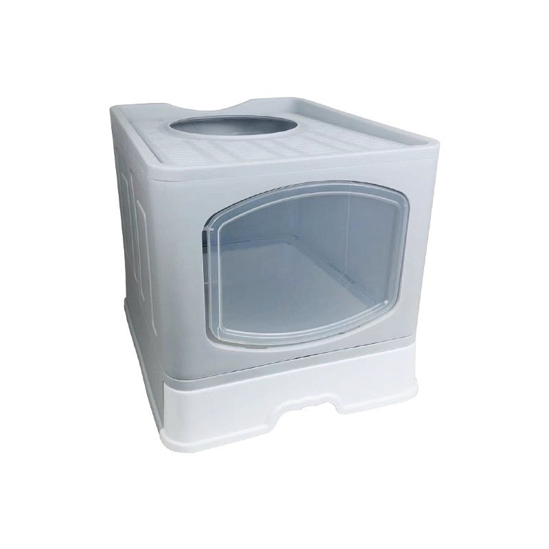 KFX-1658557 Fully Enclosed Plus-Sized Folding Cat Litter Box in Blue, Pink, or Gray - Durable ABS PP Material
