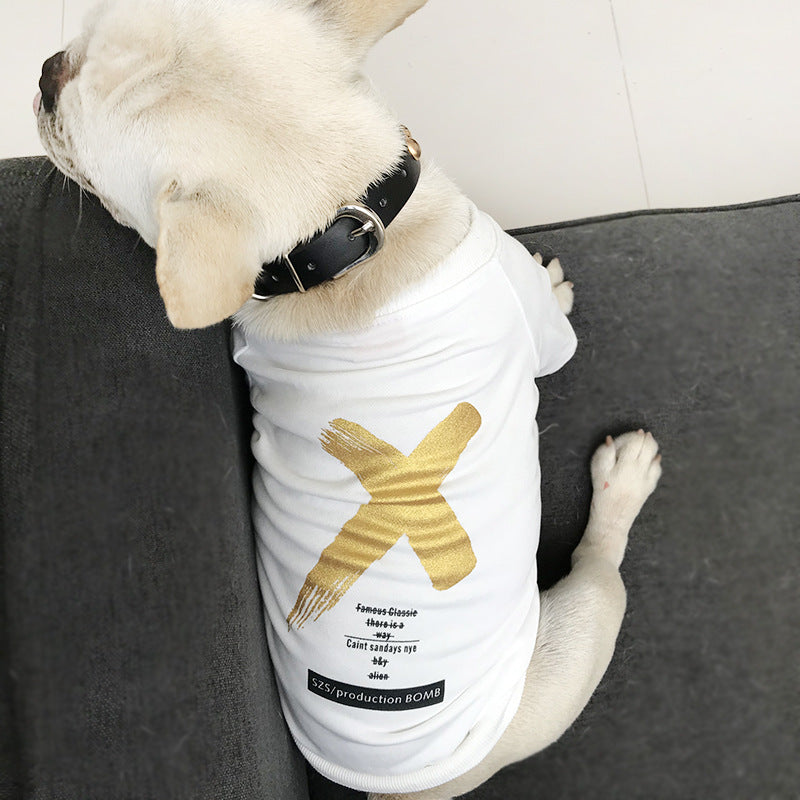 KFX-1663037 Casual Cotton T-Shirt for Adult Dogs and Cats in Black and White