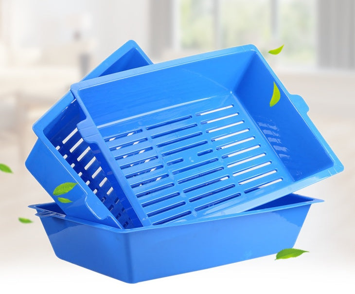 KFX-1664445 Three-Layer Cat Litter Box for Cats Up to 10 kg - PP Material, 44cm x 32cm x 10cm, Compatible with Bentonite Litter