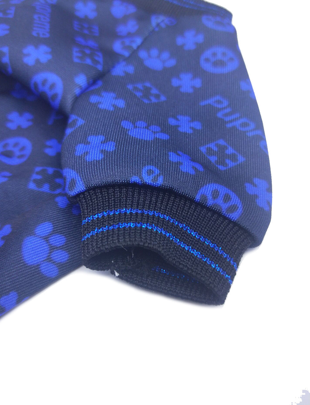 KFX-1664829 Casual Dog Clothes with Full Print Dog Paws - Polyester Outfit in Blue and Red, Sizes XS to 2XL