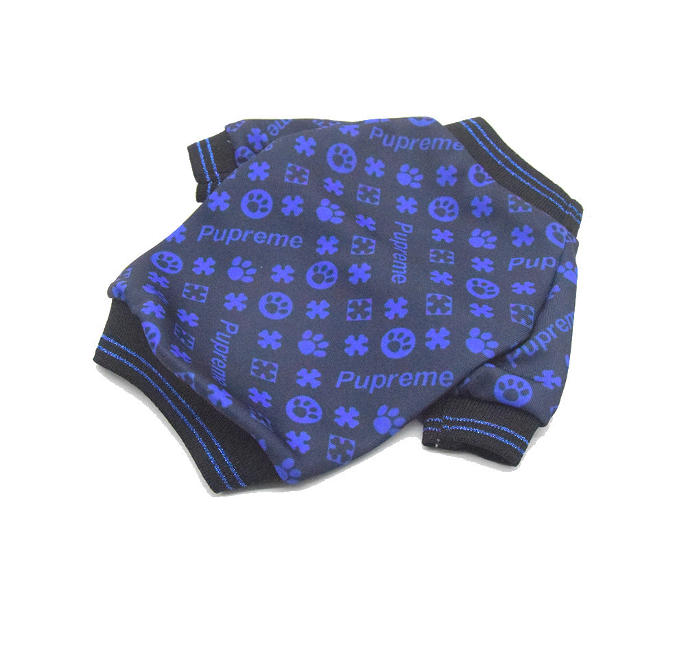 KFX-1664829 Casual Dog Clothes with Full Print Dog Paws - Polyester Outfit in Blue and Red, Sizes XS to 2XL