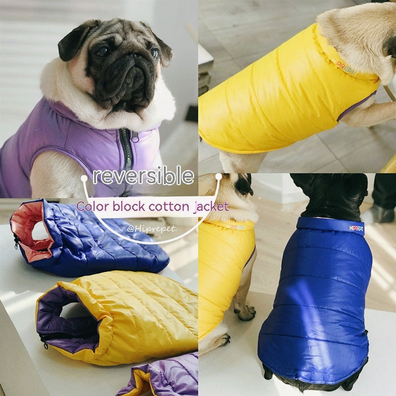 KFX-1665213 Pet Double-Sided Cotton Vest for Autumn and Winter - Available in Blue and Yellow, Sizes S to XXXL