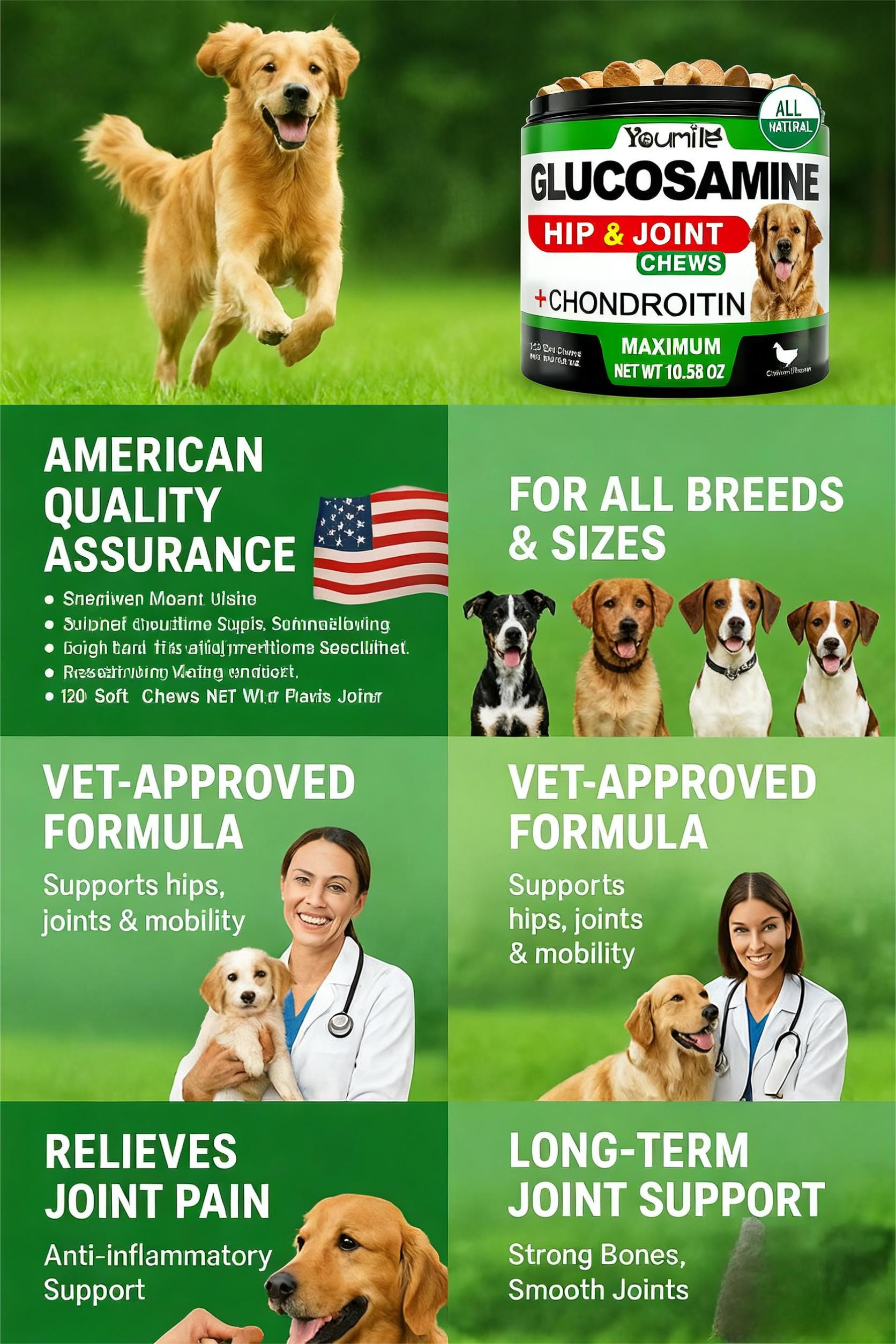 KFX-1666493 Hip & Joint Health Supplement for Dogs - 120 Chews with Glucosamine, Chondroitin, MSM & Hyaluronic Acid