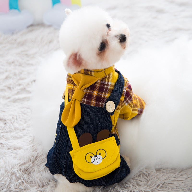 KFX-1668797 Casual Autumn and Winter Dog Clothing - Cotton Terry Top Coat and Denim Pants for Small Dogs