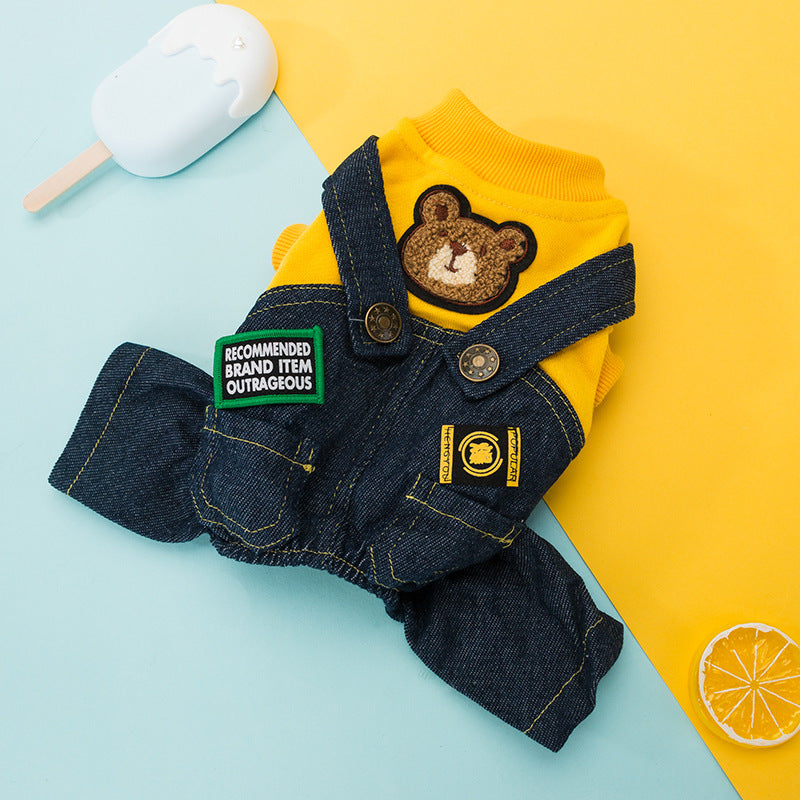 KFX-1668797 Casual Autumn and Winter Dog Clothing - Cotton Terry Top Coat and Denim Pants for Small Dogs