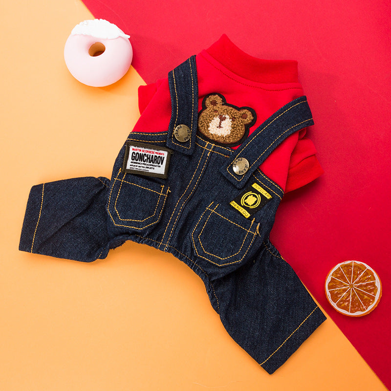 KFX-1668797 Casual Autumn and Winter Dog Clothing - Cotton Terry Top Coat and Denim Pants for Small Dogs