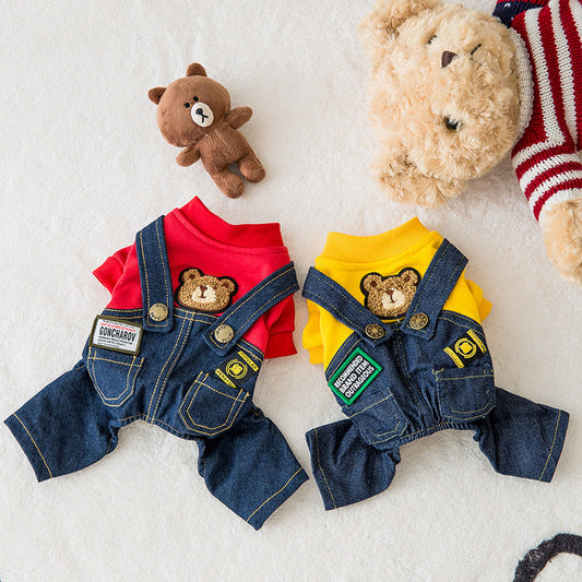 KFX-1668797 Casual Autumn and Winter Dog Clothing - Cotton Terry Top Coat and Denim Pants for Small Dogs