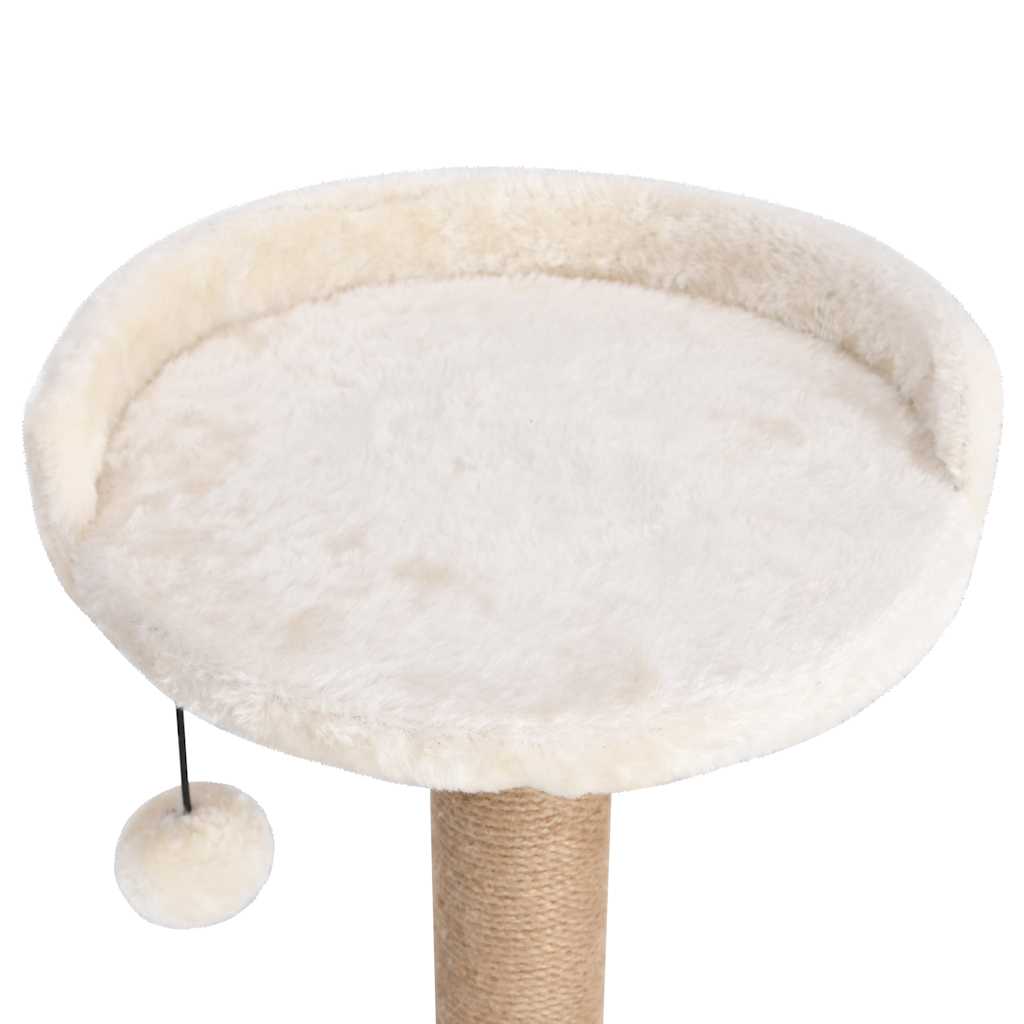 KFX-1669693 Beige Cat Scratching Post with Seagrass Wrap, 123 cm Tall Cat Tree with Perches and Cave