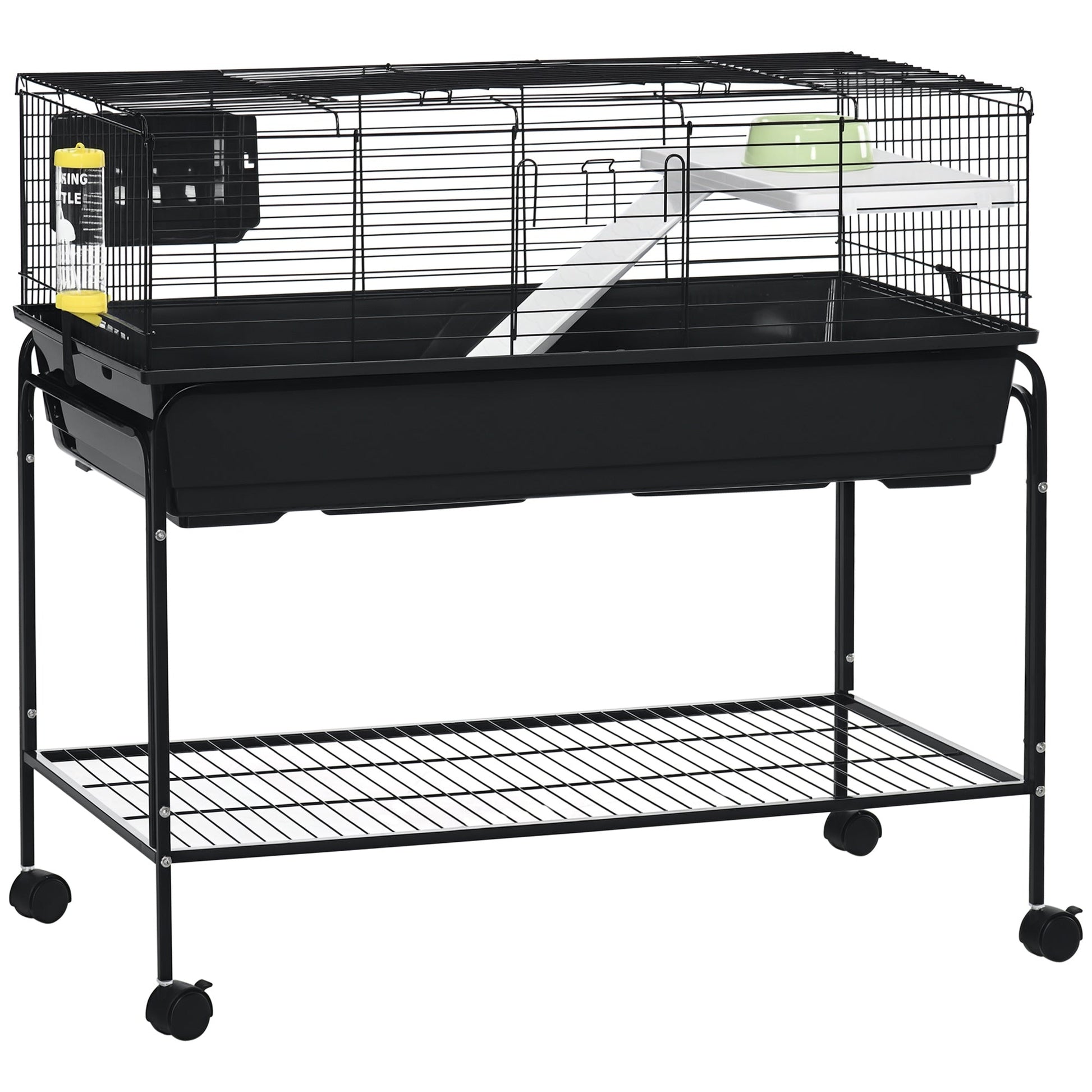 KFX-1670077 Two-Story Small Animal Cage with Removable Stand, Shelf & Wheels - Ideal Habitat for Guinea Pigs, Hedgehogs, Chinchillas, and Ferrets - 39" x 20.5" x 36.5" Black